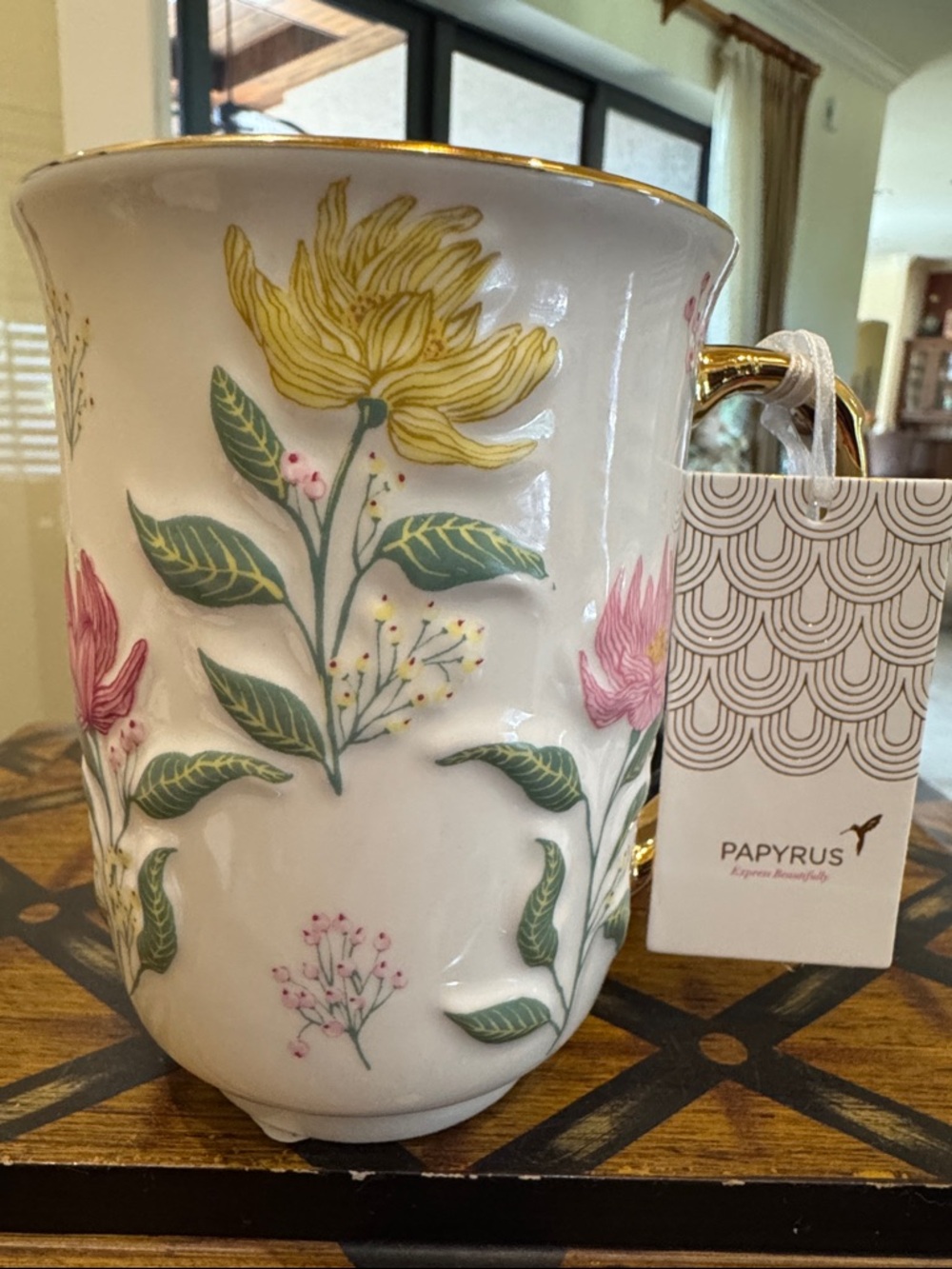 Papyrus Porcelain Floral Mug with Gold Trim
